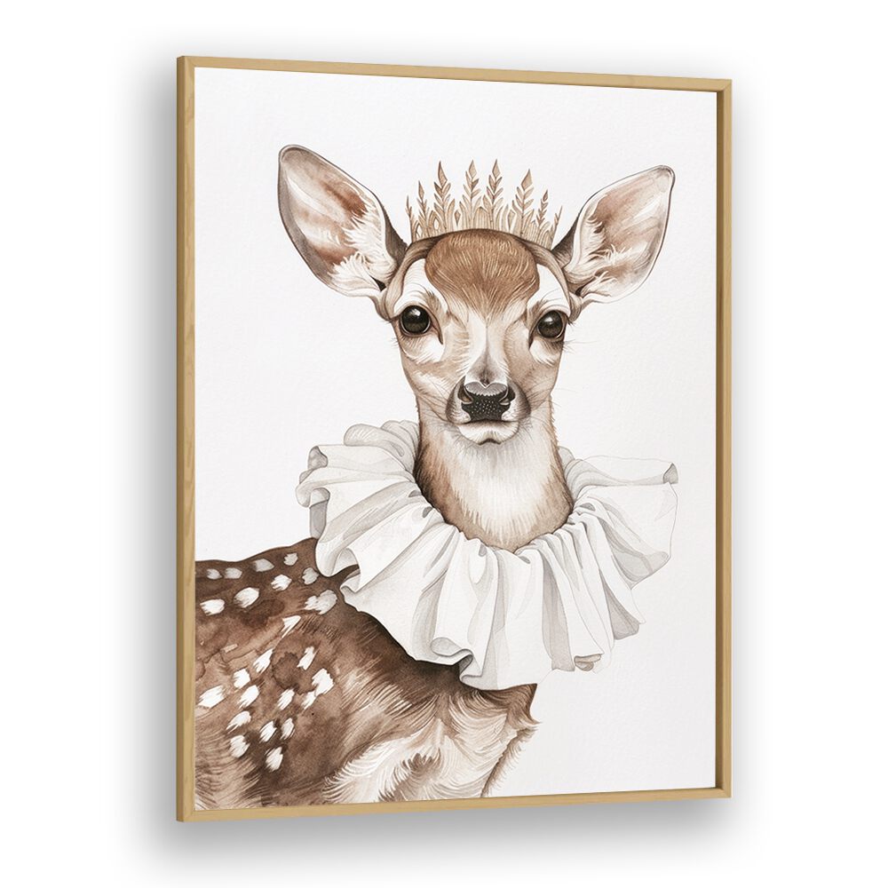 Crowned Stag Sovereignty Kids Art Artwork in Oak Wood Plain Frame
