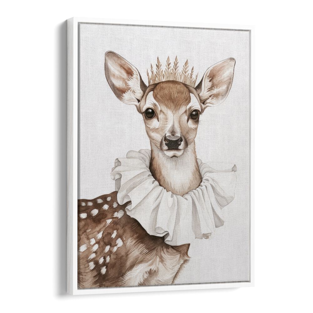 Crowned Stag Sovereignty Kids art painting Artwork in White Floater Frame
