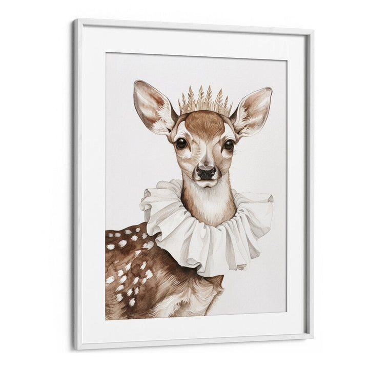 Crowned Stag Sovereignty Kids Art Artwork in White Frame With Mount