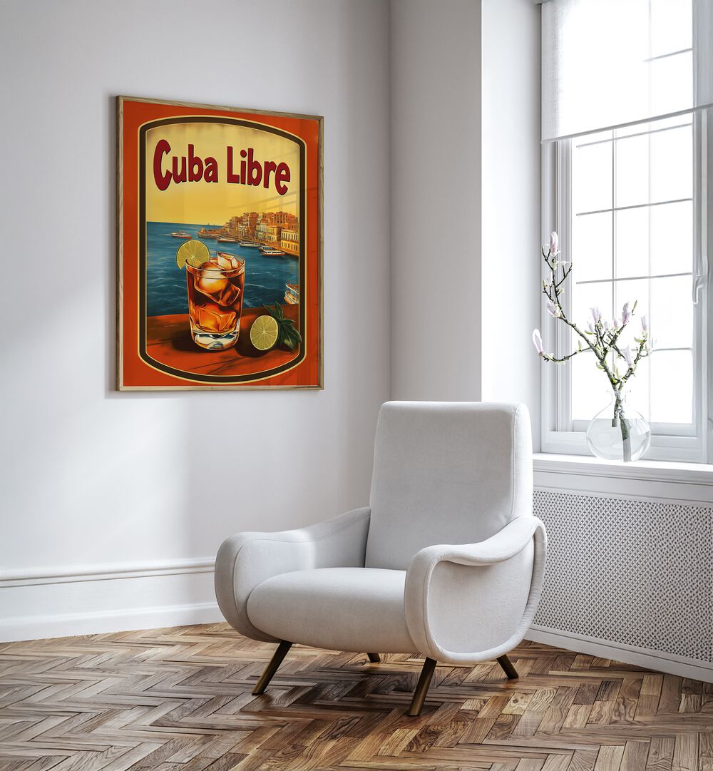 Vibrant CUBA LIBRE VINTAGE, BAR art brings nostalgic Cuban culture to your space, perfect for cafes and restaurants.