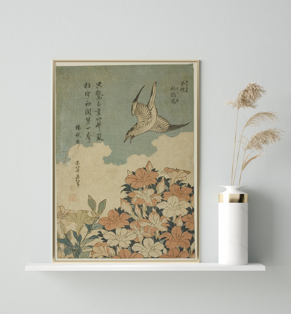 CUCKOO AND AZALEAS , VINTAGE PAINTINGS