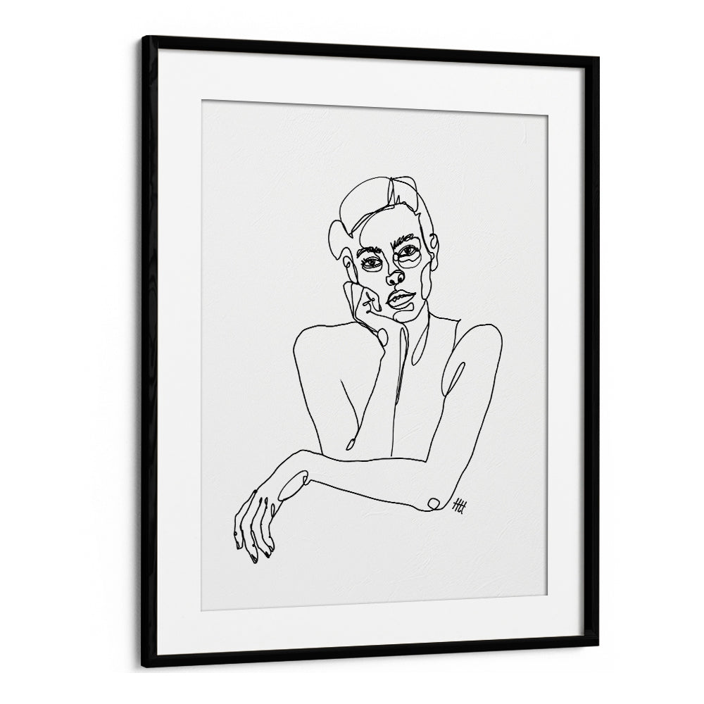 Curious Line Art Artwork in Black Frame With Mount