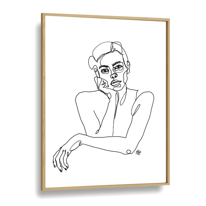 Curious Line Art Artwork in Oak Wood Plain Frame