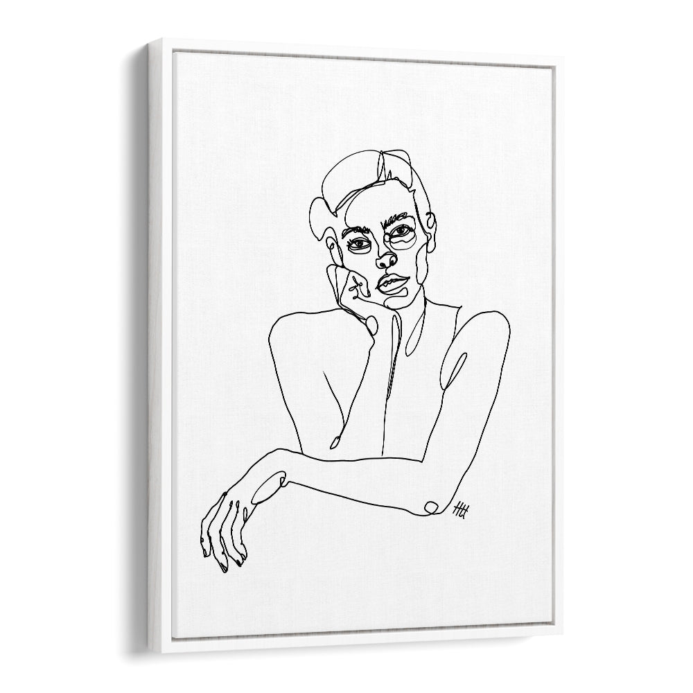 Curious Line Art Artwork in White Floater Frame