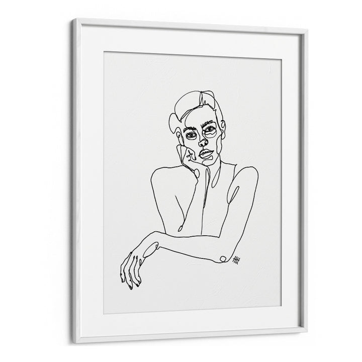 Curious Line Art Artwork in White Frame With Mount