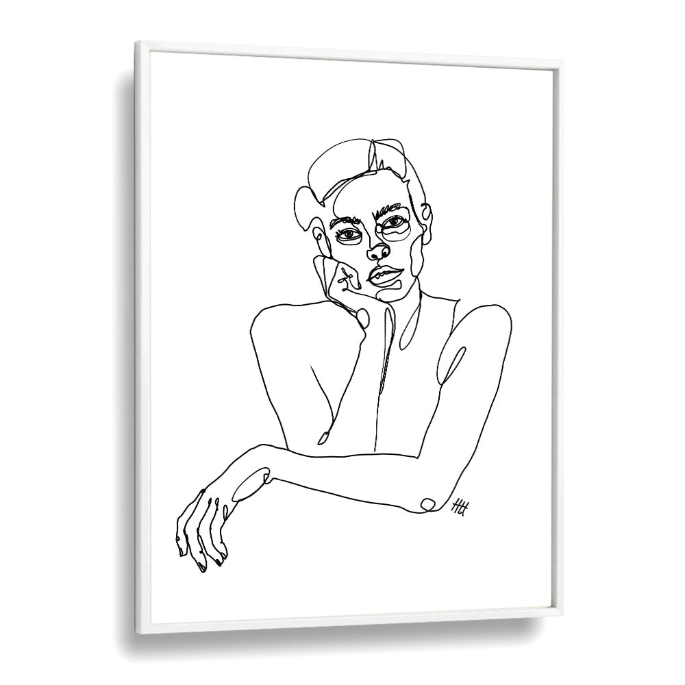 Curious Line Art Artwork in White Plain Frame