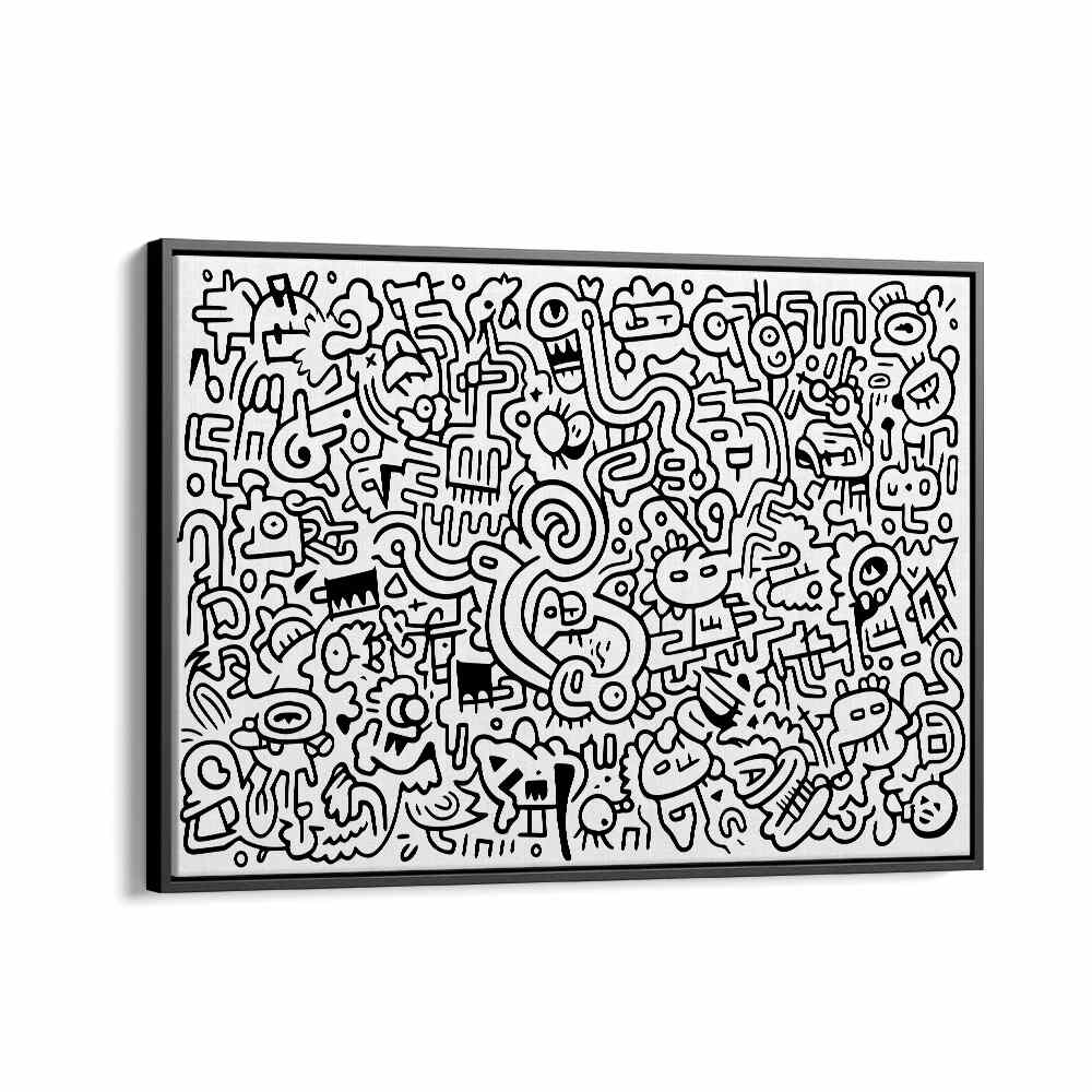 Curvy Crazy Doodle Art Artwork in Black Floater Frame