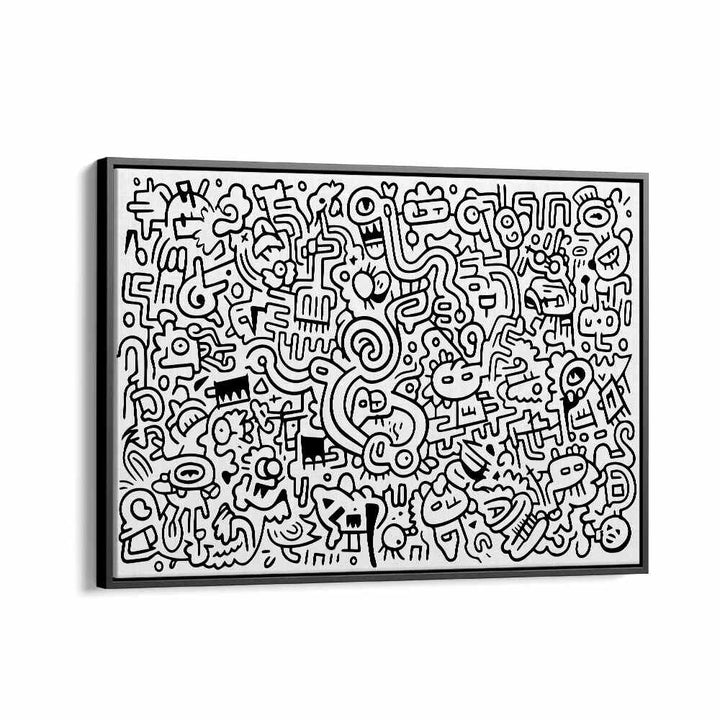 Curvy Crazy Doodle Art Artwork in Black Floater Frame