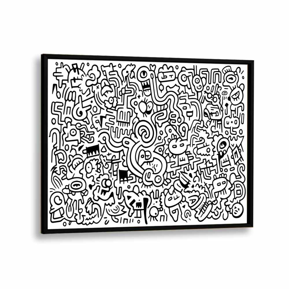 Curvy Crazy Doodle Art Artwork in Black Plain Frame