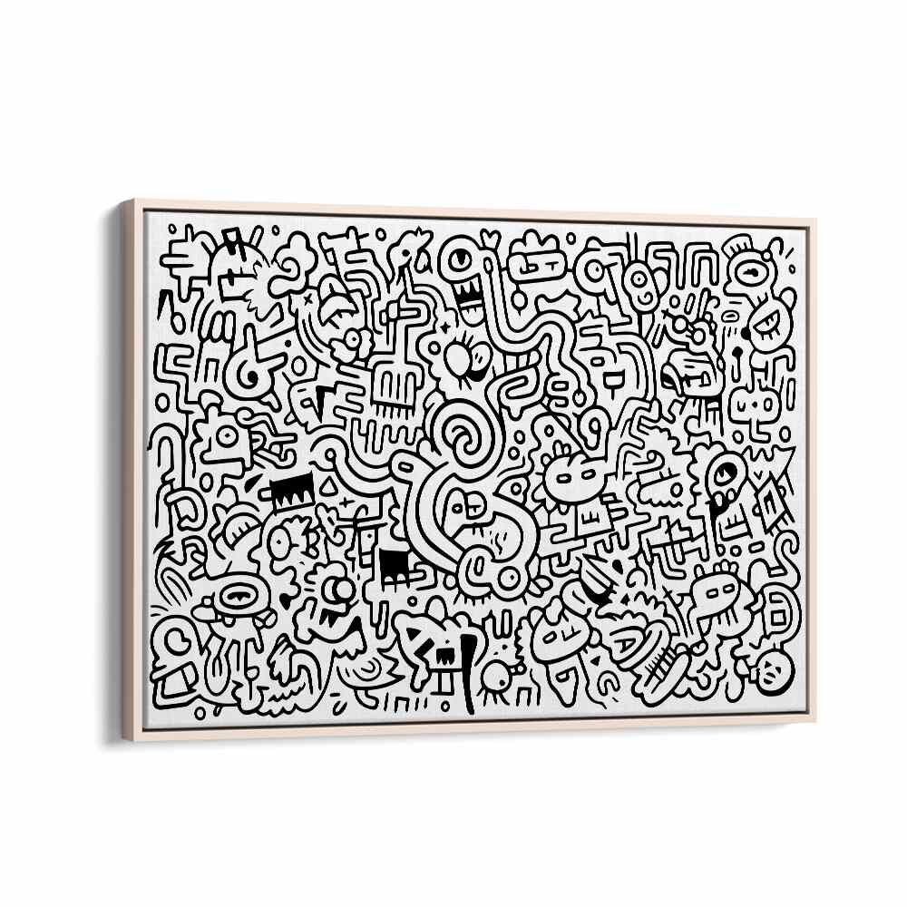 Curvy Crazy Doodle Art Artwork in Oak Wood Floater Frame