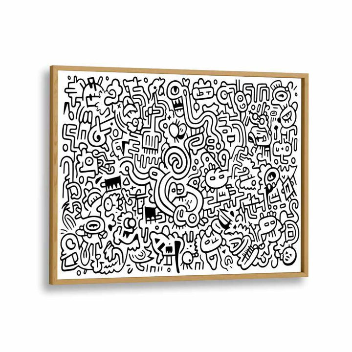 Curvy Crazy Doodle Art Artwork in Oak Wood Plain Frame