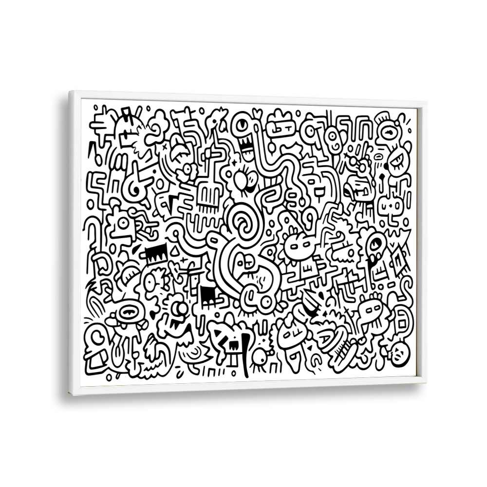 Curvy Crazy Doodle Art Artwork in White Plain Frame