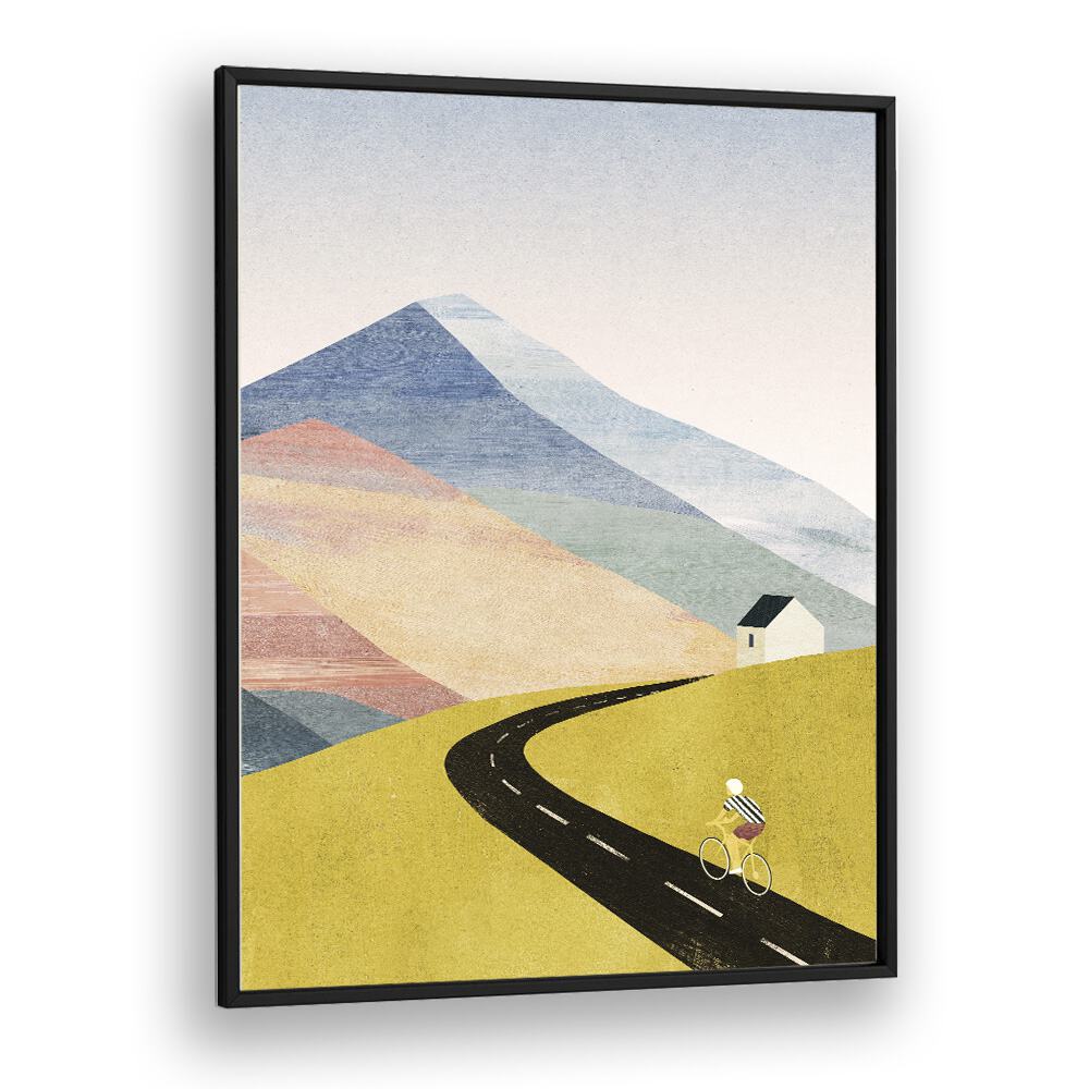 Cycling home Landscape Art Artwork in Black Plain Frame