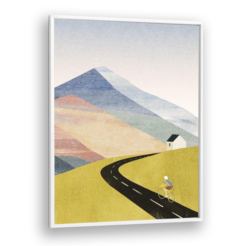 Cycling home Landscape Art Artwork in White Plain Frame