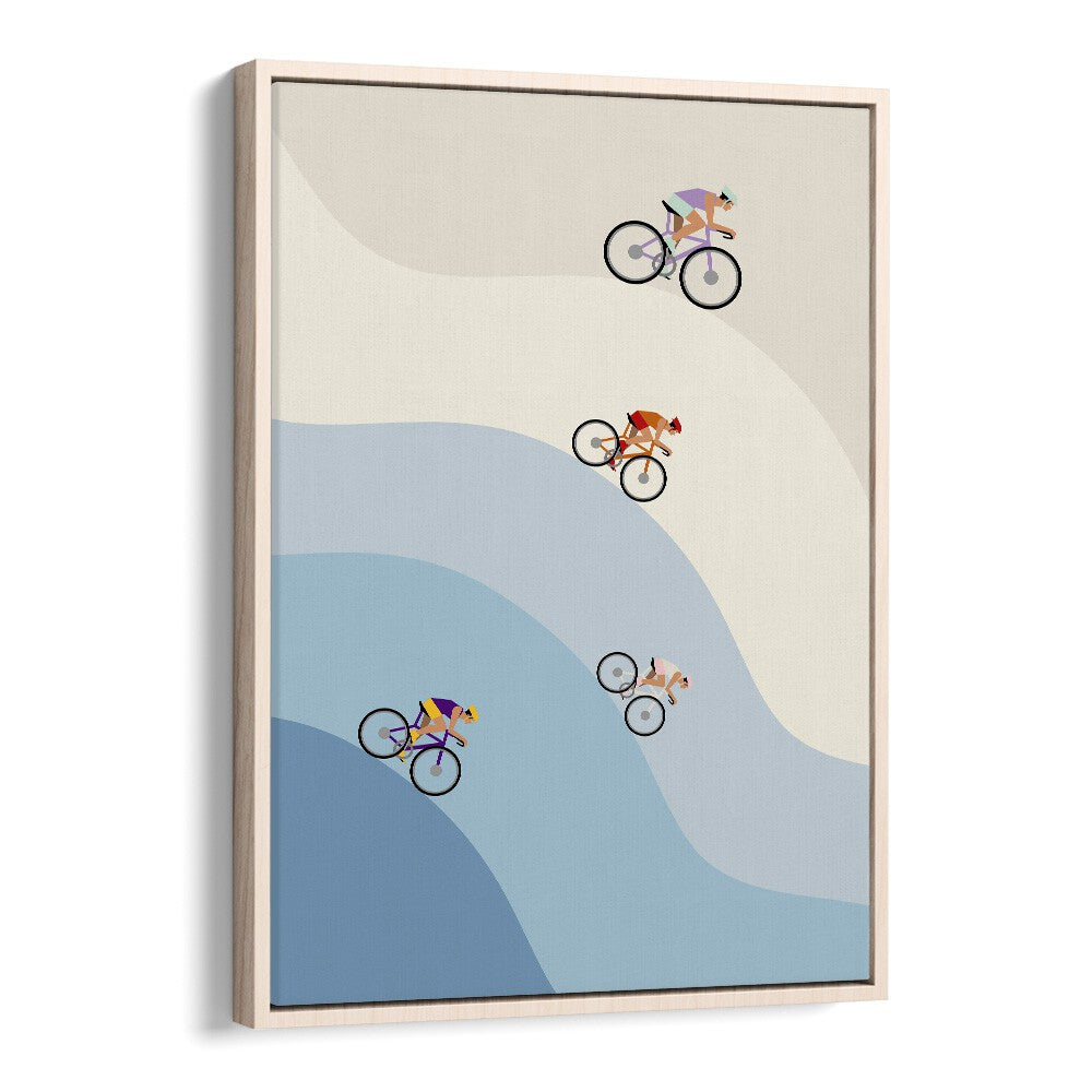 Cycling ice & blue Sports Art Artwork in Oak Wood Floater Frame