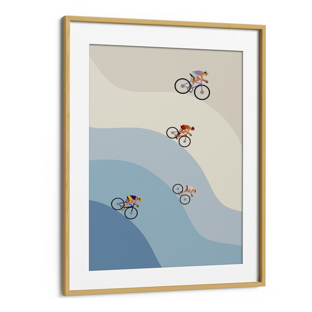 Cycling ice & blue Sports Art Artwork in Oak Wood Frame With Mount