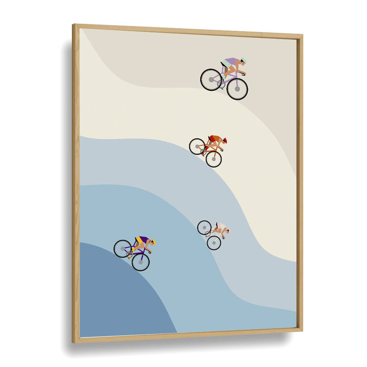 Cycling ice & blue Sports Art Artwork in Oak Wood Plain Frame