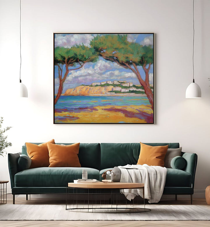Cypress trees on the beach artwork adds serene coastal charm to any living space, perfect for nature lovers.