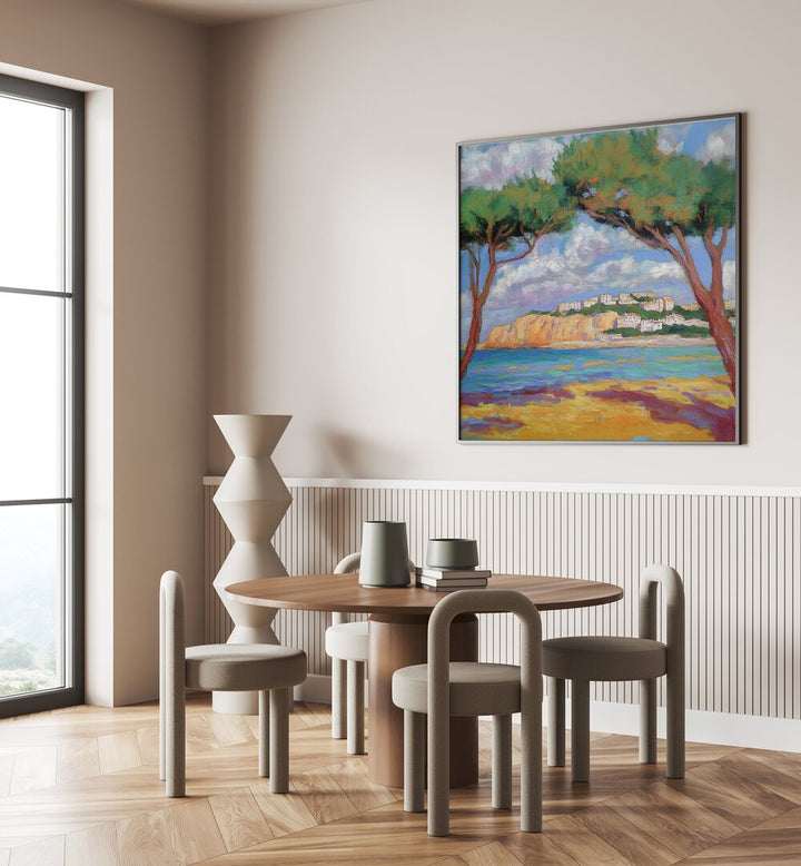 Cypress trees on the beach artwork adds coastal charm and serenity to your home decor, enhancing any space beautifully.