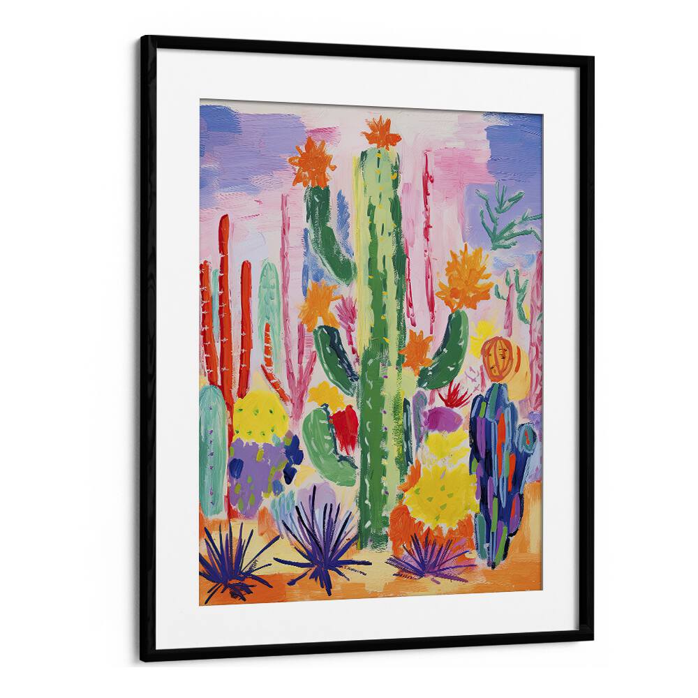 Cactus I  Kids Paintings in Black Frame With Mount