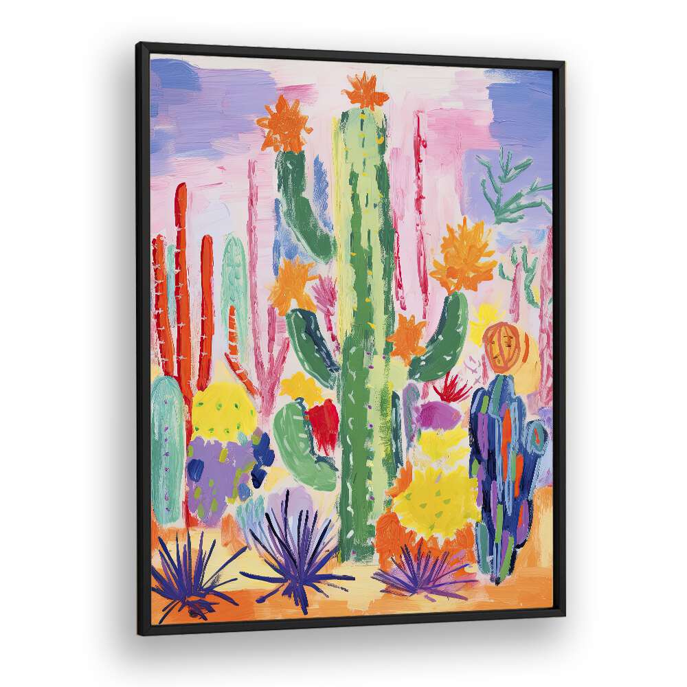 Cactus I  Kids Paintings in Black Plain Frame