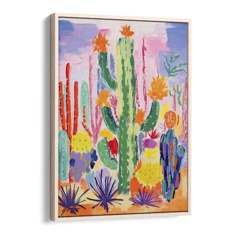 Cactus I  Kids Paintings in Oak Wood Floater Frame