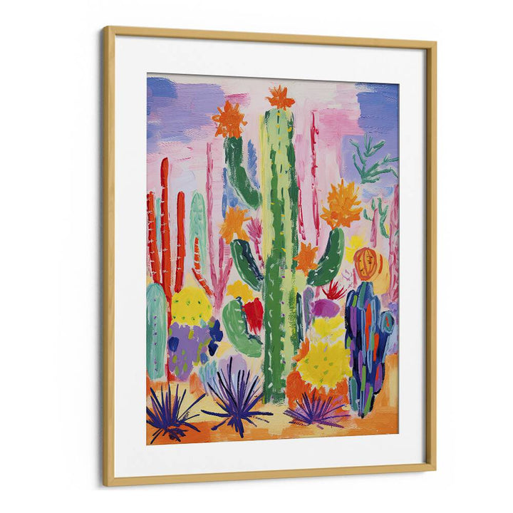 Cactus I  Kids Paintings in Oak Wood Frame With Mount