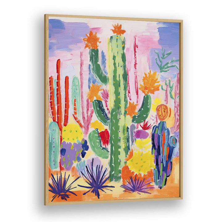 Cactus I  Kids Paintings in Oak Wood Plain Frame