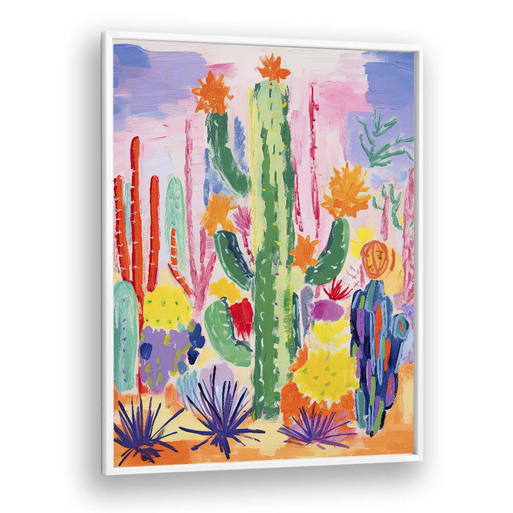 Cactus I  Kids Paintings in White Plain Frame