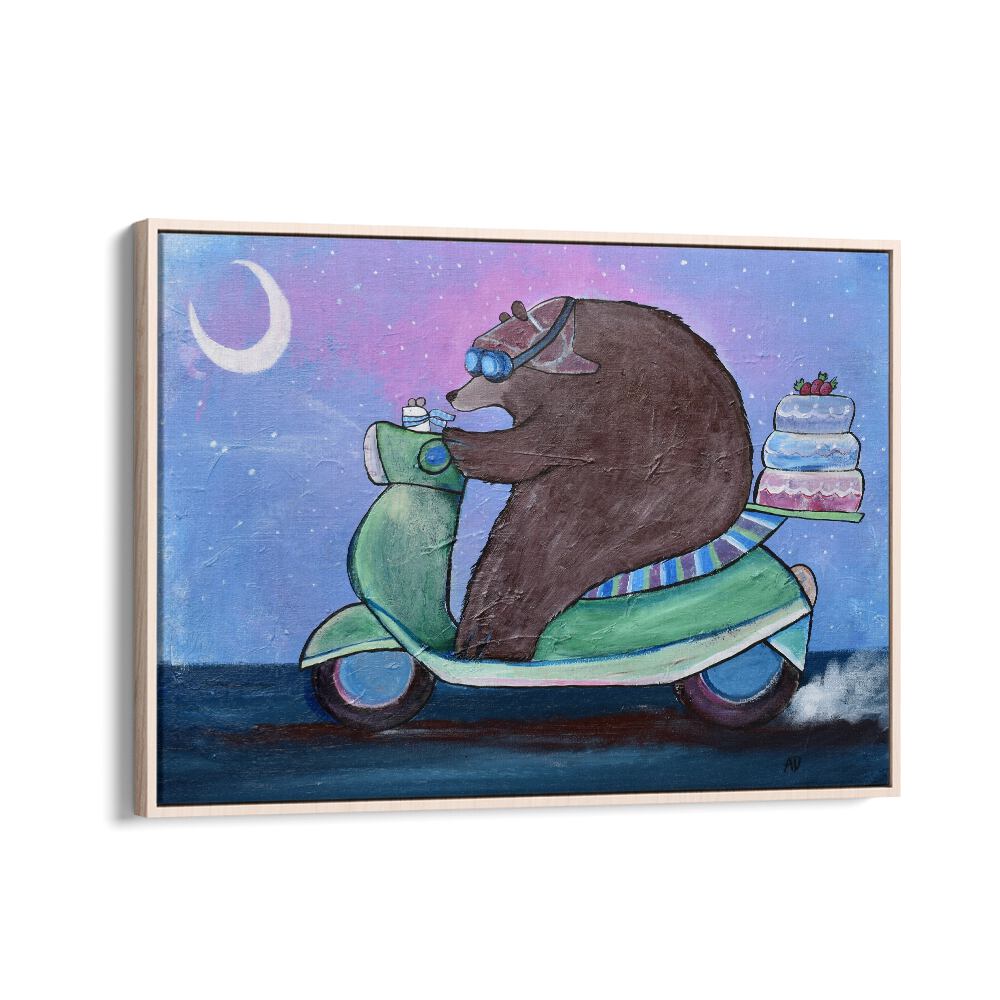 Cake Caper  Kids Paintings in Oak Wood Floater Frame