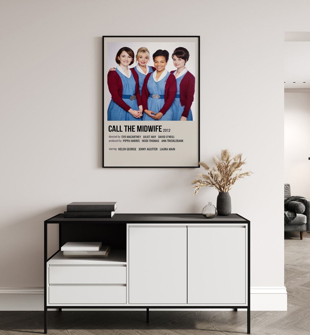 Call The Midwife 2012 Movie Posters in Black Plain Frame hanging on wall above console table