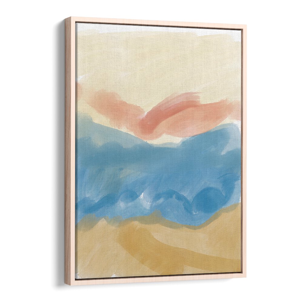 Calming Brush Strokes by Nilesh Kulkarni Abstract Paintings in Oak Wood Floater Frame