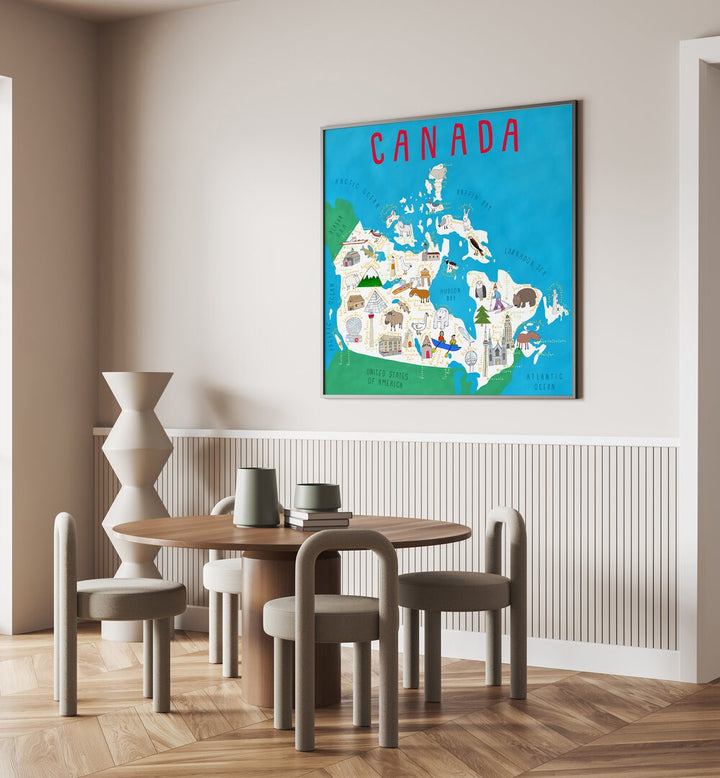 Canada Map Illustration By Carla Daly Kids Painting  placed on a wall