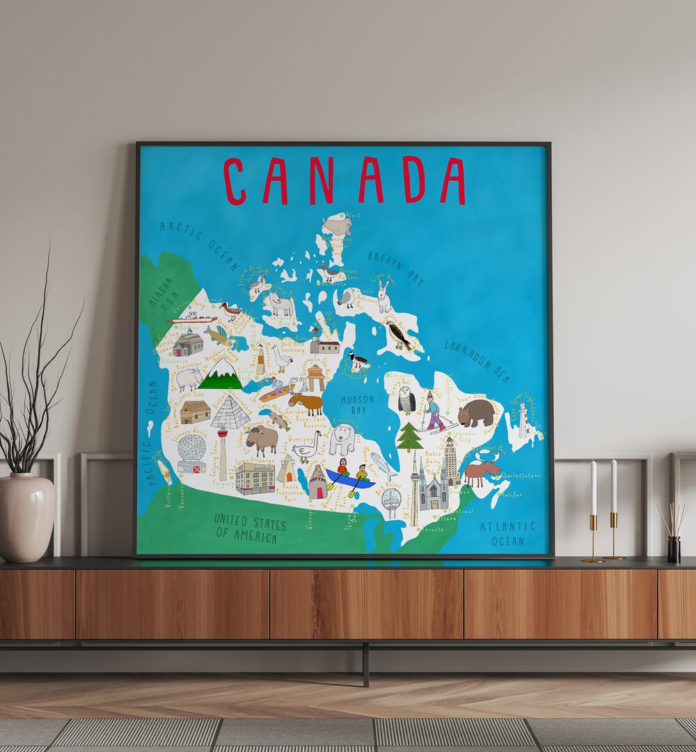 Canada Map Illustration By Carla Daly Kids Painting  placed on a wall