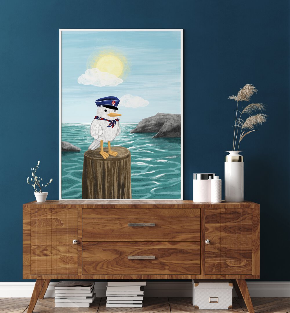 Bright and whimsical CAPTAIN SEAGULL, KIDS ROOM PAINTINGS, perfect for adding charm to children's spaces.