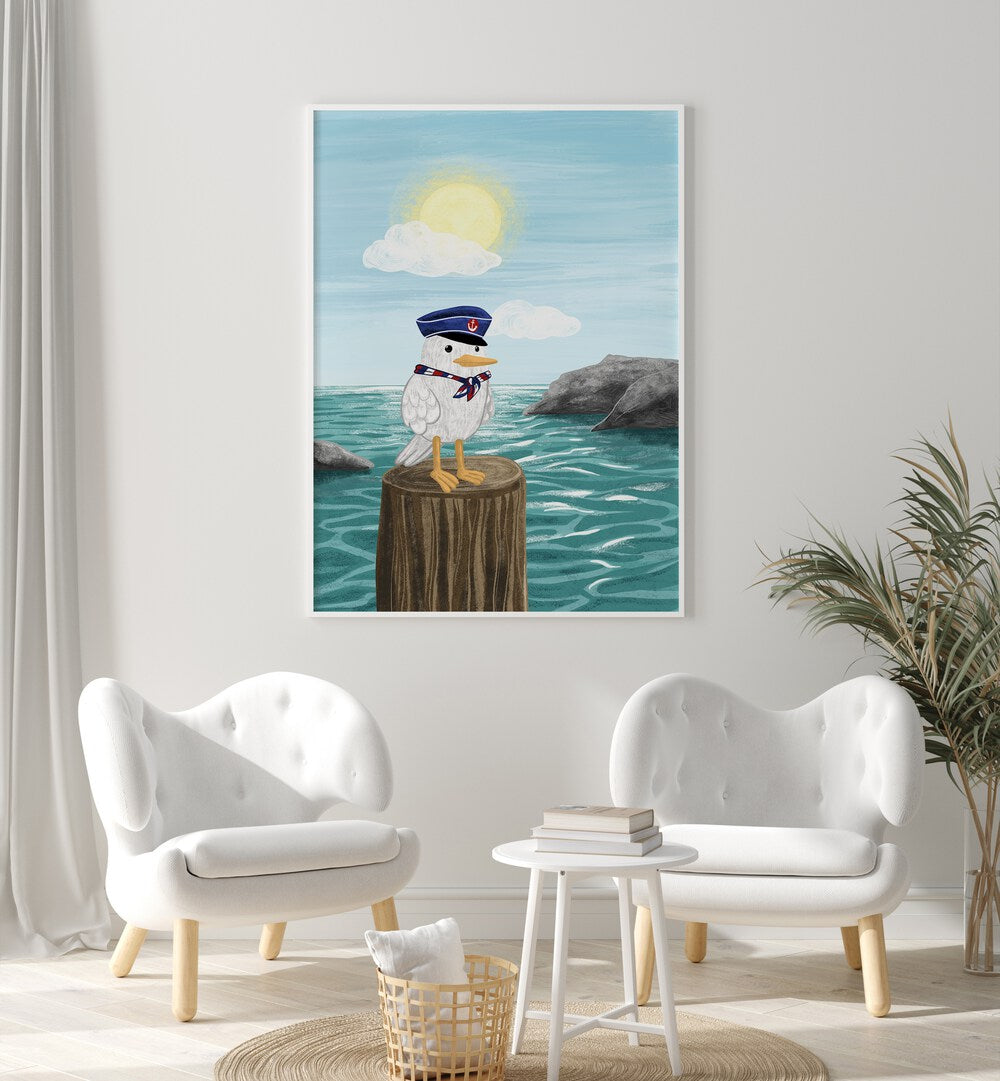 Bright and cheerful CAPTAIN SEAGULL, KIDS ROOM PAINTINGS, perfect for a fun children's space.