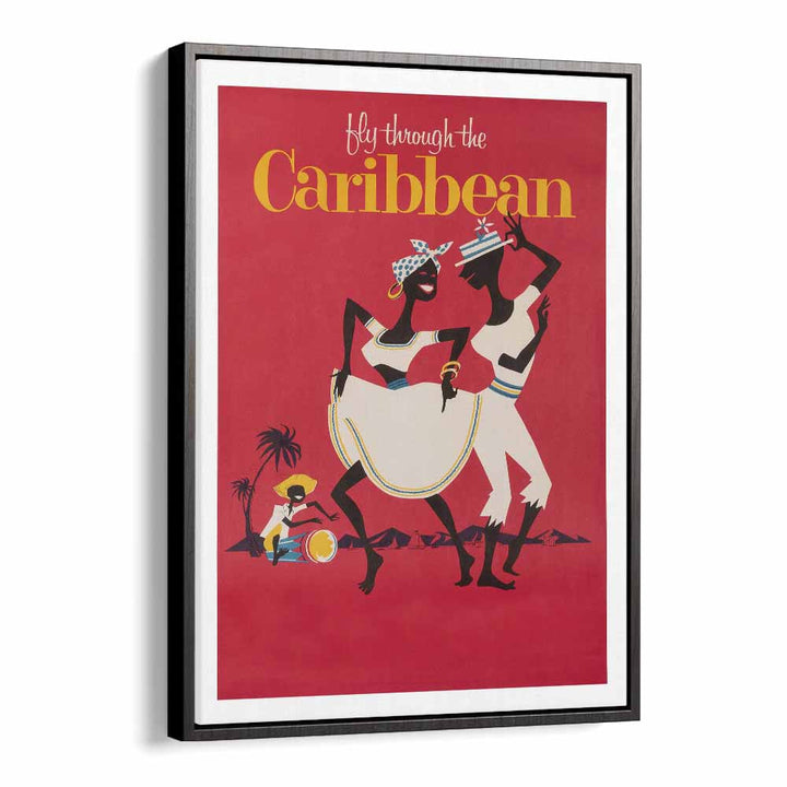 Caribbean  Retro Travel Posters in Black Floater Frame