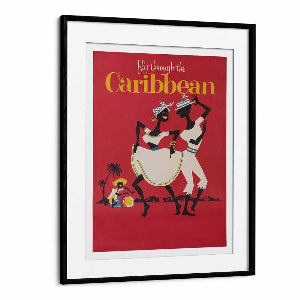 Caribbean  Retro Travel Posters in Black Frame With Mount