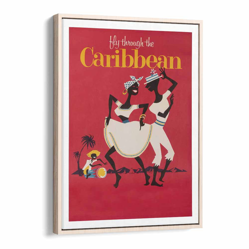 Caribbean  Retro Travel Posters in Oak Wood Floater Frame