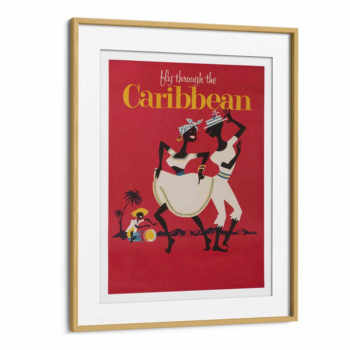 Caribbean  Retro Travel Posters in Oak Wood Frame With Mount