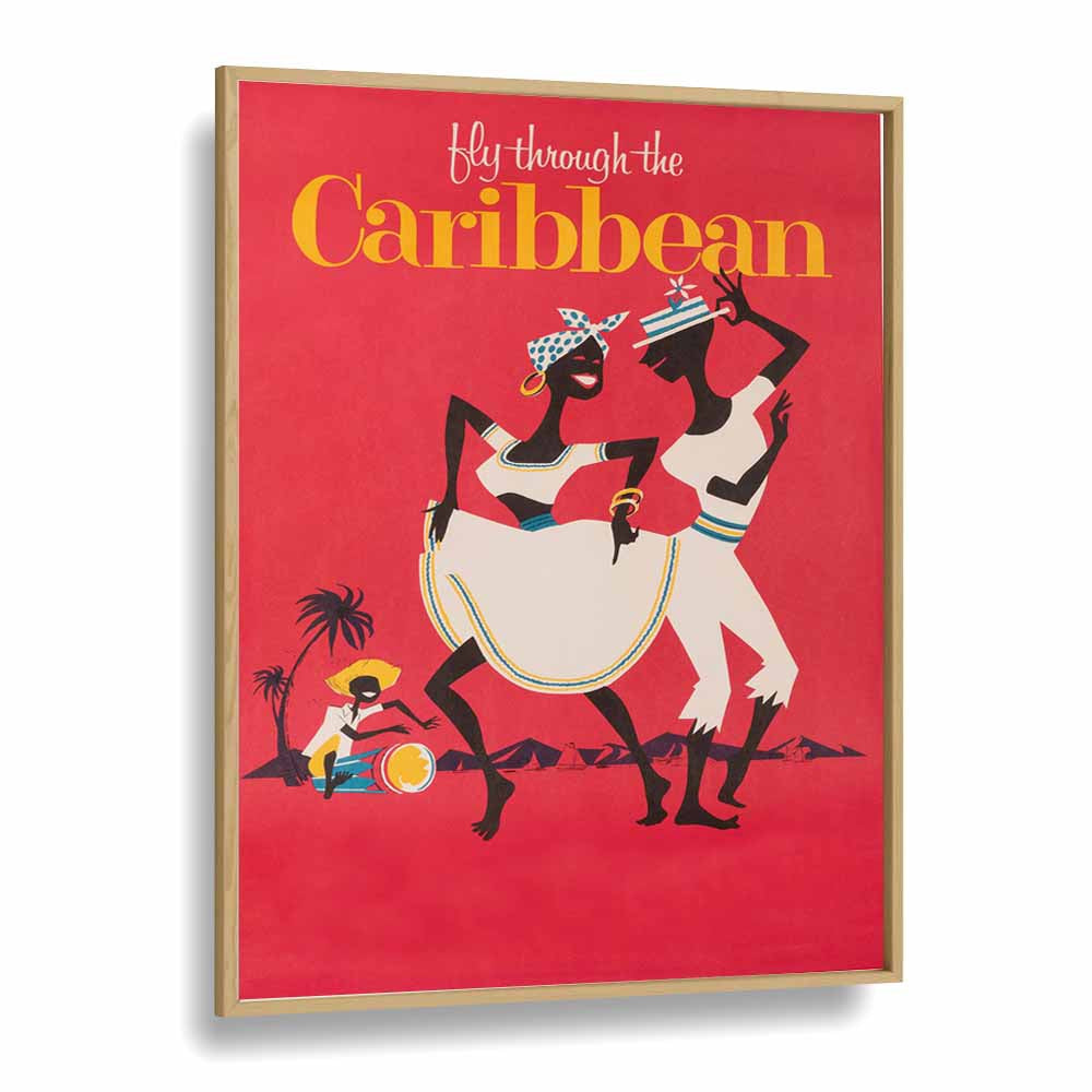 Caribbean  Retro Travel Posters in Oak Wood Plain Frame