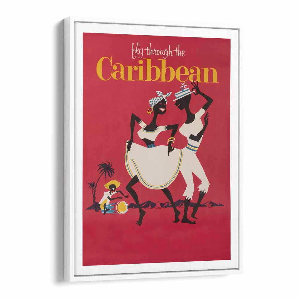 Caribbean  Retro Travel Posters in White Floater Frame