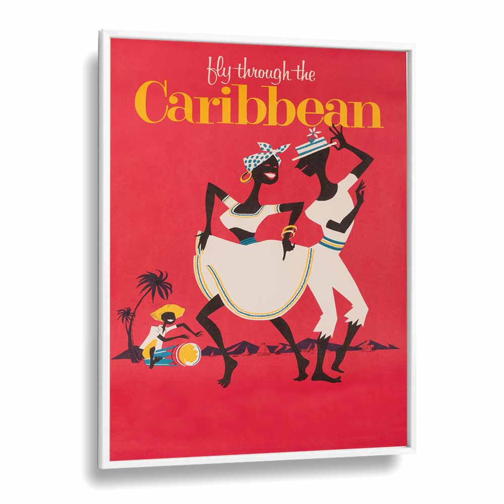 Caribbean  Retro Travel Posters in White Plain Frame