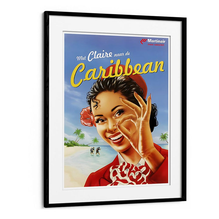 Caribbean Vintage Travel Posters in Black Frame With Mount