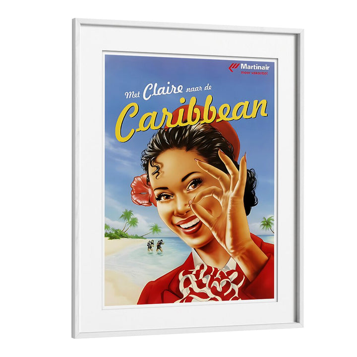 Caribbean Vintage Travel Posters in White Frame With Mount