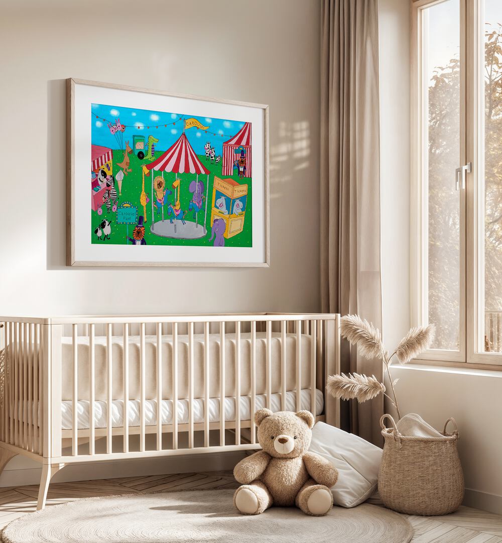 Carousel Fun With Animals By Carla Daly Kids Room Art placed on wall