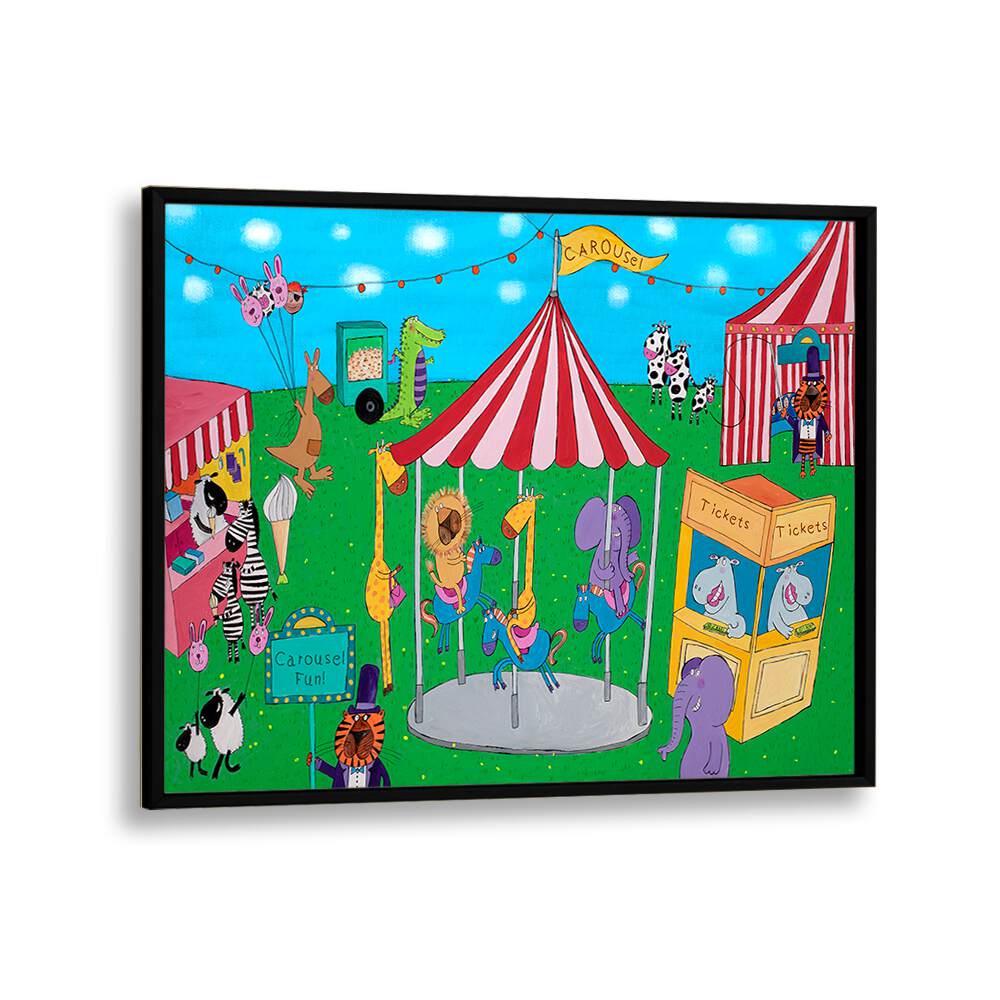 Carousel Fun With Animals By Carla Daly Kids Room Art in Black Plain Frame