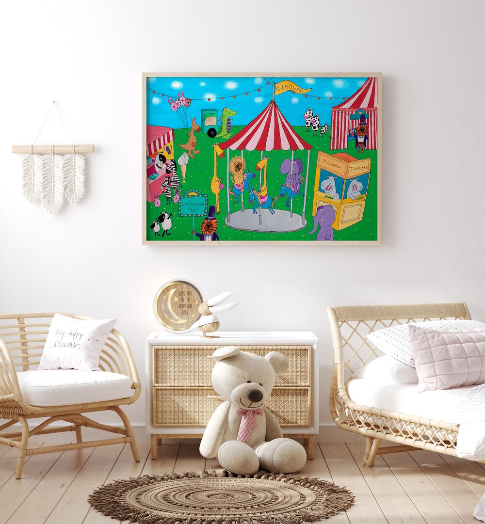 Carousel Fun With Animals By Carla Daly Kids Room Art placed on wall