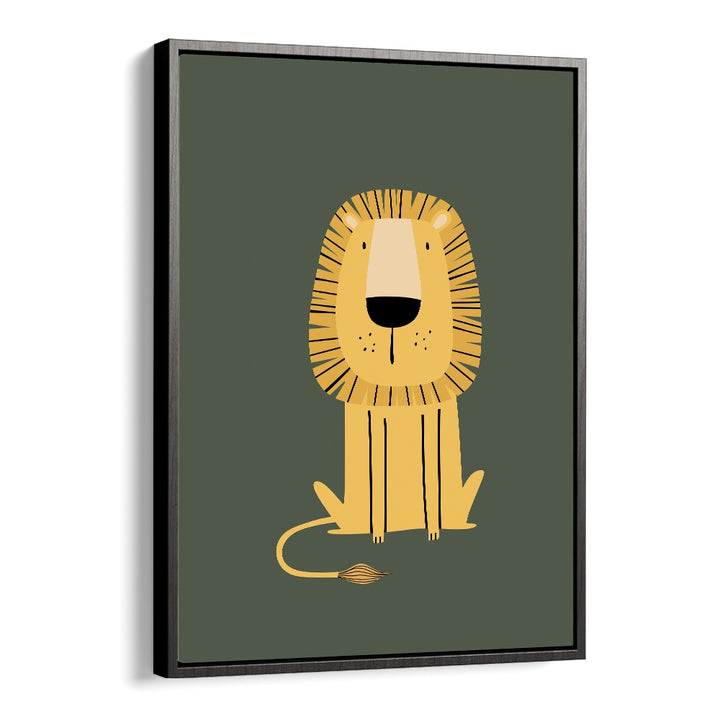 Cartoon Lion  Kids Paintings in Black Floater Frame