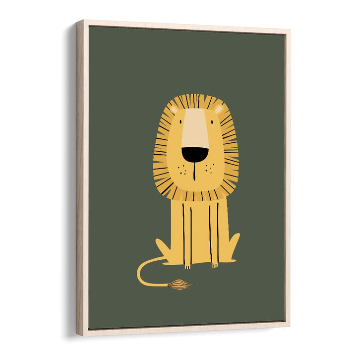 Cartoon Lion  Kids Paintings in Oak Wood Floater Frame